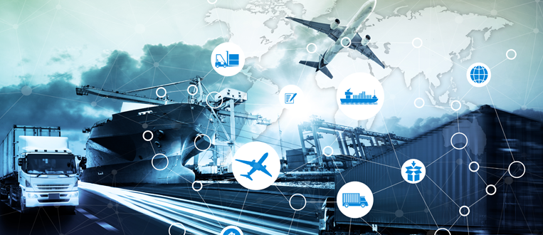 Graphic of various modes of transportation for intermodal logistics