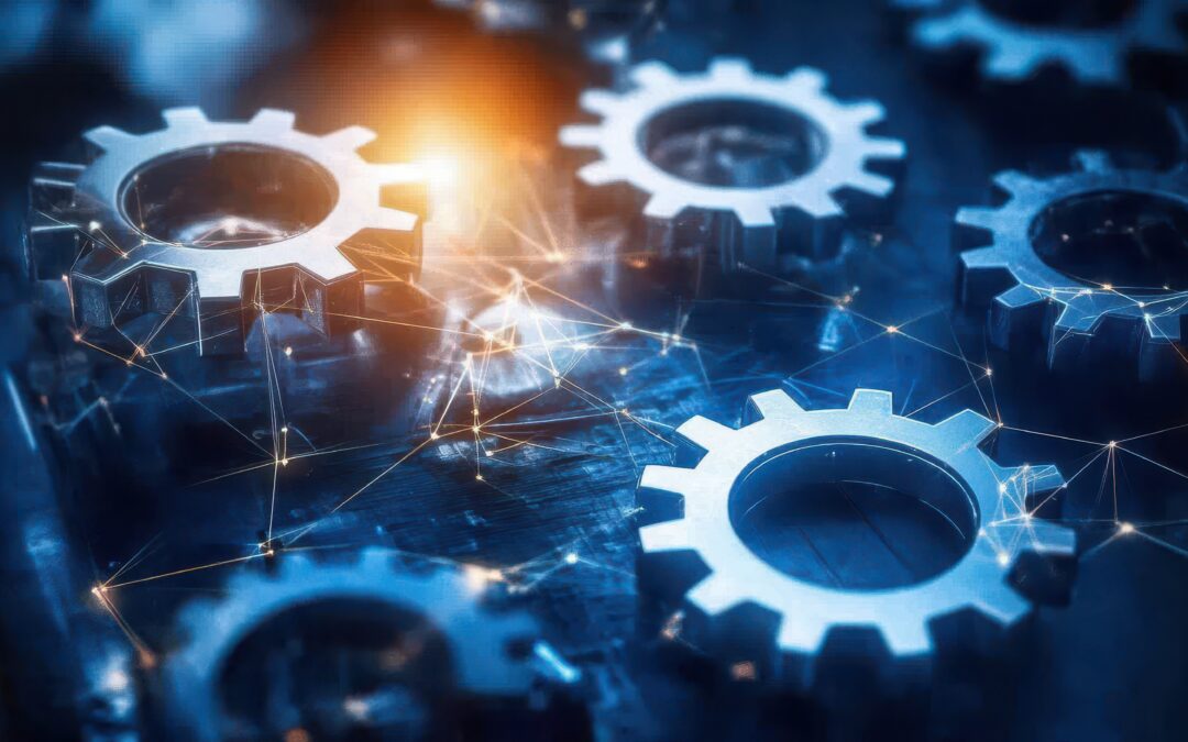 Mechanical Gears with abstract background, blue tones and background